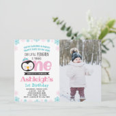 ペンギンの1歳誕生日招待状（写真付き） 招待状 (スタンド正面)