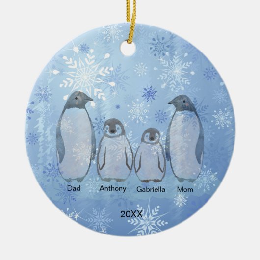 ペンギンの4つの家族のクリスマス セラミックオーナメント (正面)