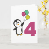 ペンギンの4歳誕生日風船 子供用カード カード (黄色い花)