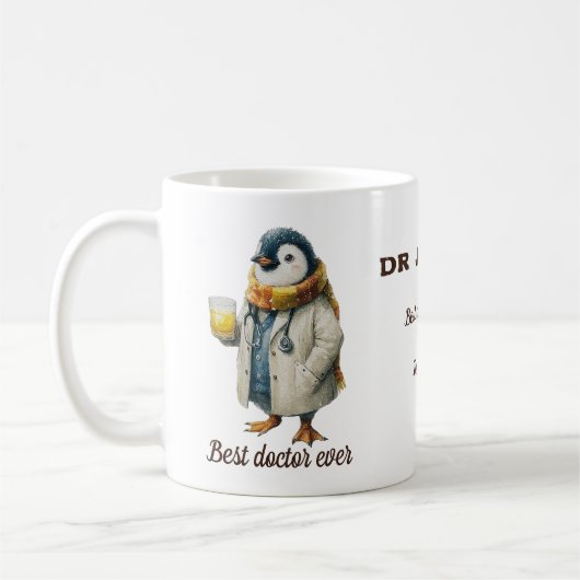 ペンギンの「ベストドクター賞」カスタムデザイン コーヒーマグカップ (左)
