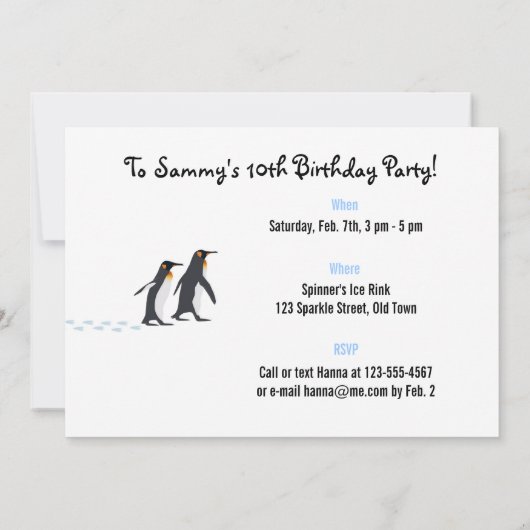 ペンギンはパーティの招待状を印刷します 招待状 (裏面)