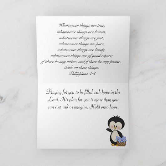 ペンギンは考えることあなたの希望カード微笑します カード (内部)