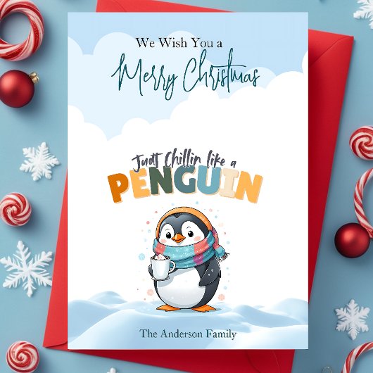 ペンギンみたいに楽しいクリスマスマンガ風の子ども シーズンカード