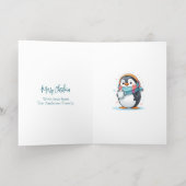 ペンギンみたいに楽しいクリスマスマンガ風の子ども 箔グリーティングカード (内側レイダウン)