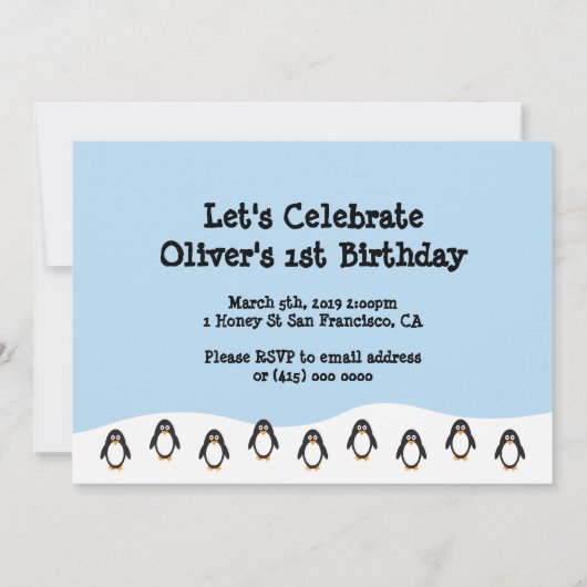 ペンギンをテーマにした誕生日の招待状 サンキューカード (裏面)