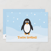 ペンギンをテーマにした誕生日の招待状 サンキューカード (正面/裏面)