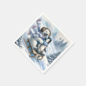 ペンギンを使ったシロクマそり スタンダードカクテルナプキン (角)