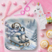 ペンギンを使ったシロクマそり ペーパープレート (パーティー)