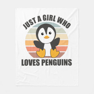 ペンギンを愛する一人の女の子 – かわいいペンギン フリースブランケット