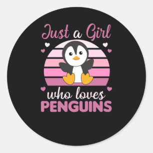 ペンギンを愛する少女かわいいペンギンハート ラウンドシール