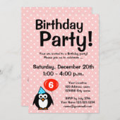 ペンギンを持つ6人おもしろいのバースデーパーティ招待状 招待状 (正面/裏面)