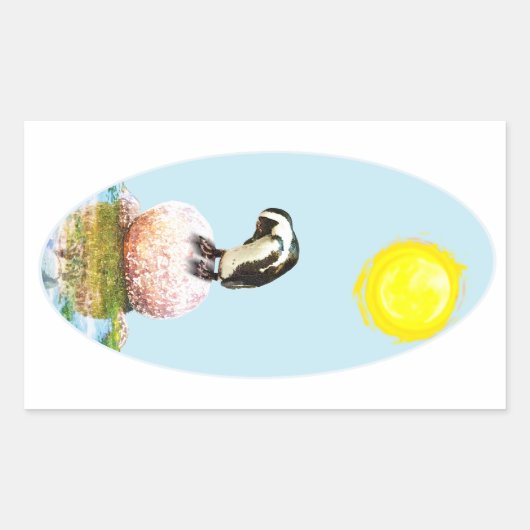 ペンギンを日に照らす 長方形シール (正面)