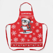 ペンギンアイススケーターフェスティバルカスタムレッドクリスマス エプロン (正面)