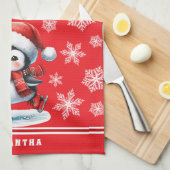 ペンギンアイススケーターフェスティバルレッドカスタムクリスマス キッチンタオル (四つ折り)
