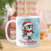 ペンギンアイススケーターブルーと赤メリークリスマス コーヒーマグカップ