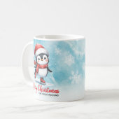 ペンギンアイススケーターブルーと赤メリークリスマス コーヒーマグカップ (正面左)