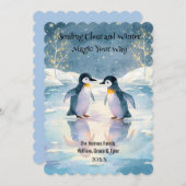 ペンギンアイススケートで滑るクリスマスカード シーズンカード (正面/裏面)