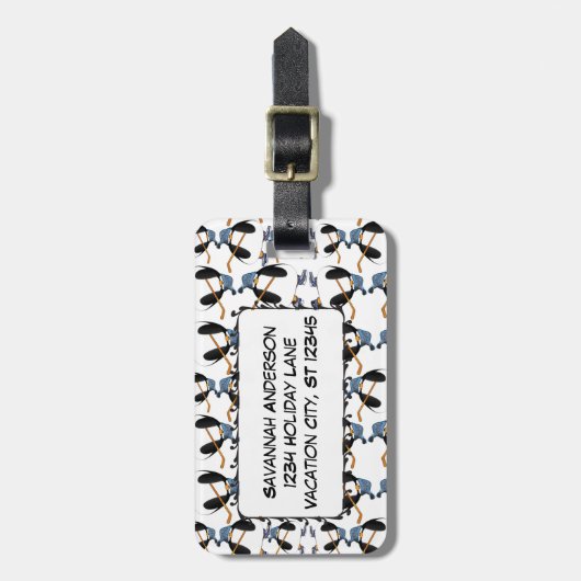 ペンギンアイスホッケーパーソナライズされたフォトラゲージタグ ラゲッジタグ (正面縦)