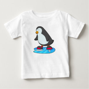 ペンギンアットアイススケートで滑るとアイススケート ベビーTシャツ