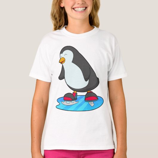 ペンギンアットアイススケートで滑るとアイススケート Tシャツ (正面)