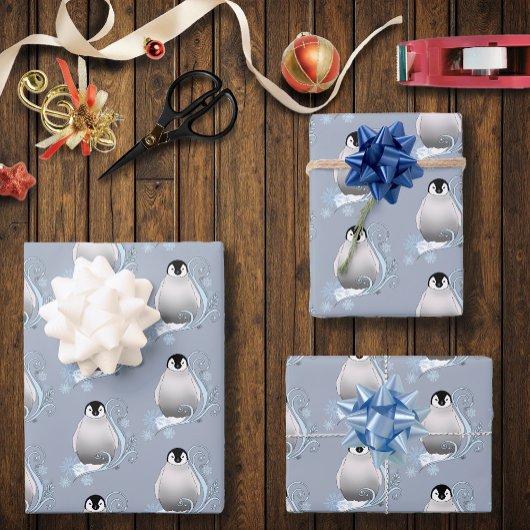 ペンギンアールヌーボー雪片 ラッピングペーパーシート