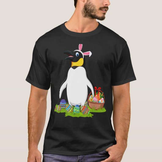 ペンギンイースターエッグ狩りバニーペンギンイースタースー Tシャツ (正面)