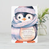 ペンギンウィンターガールベビーシャワー招待状 招待状 (スタンド正面)