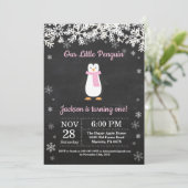 ペンギンウィンターピンク誕生日招待状 招待状 (スタンド正面)