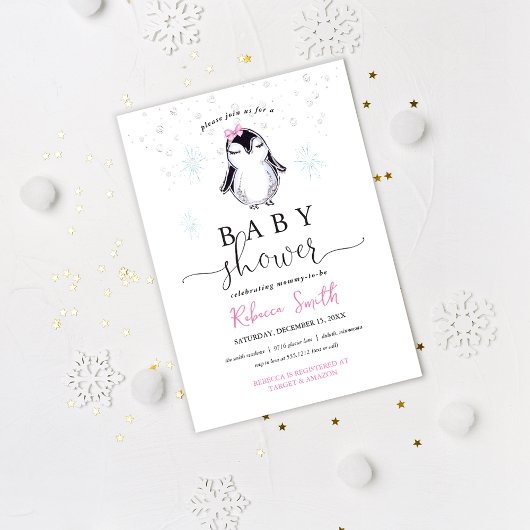 ペンギンウィンターベイビーシャワー招待状 招待状