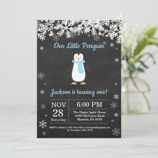 ペンギンウィンターボーイ誕生日招待状 招待状 (スタンド正面)