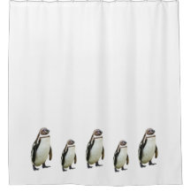 ペンギンウォークオンホワイトシャワーカーテン