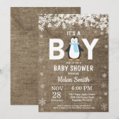 ペンギンウ素朴ィンターボーイベビーシャワー招待状 招待状 (正面/裏面)