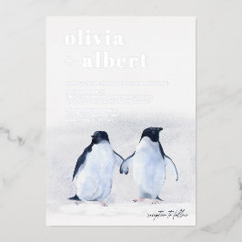 ペンギンエレガントスモダン結婚冬 箔招待状