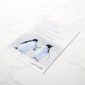 ペンギンエレガントスモダン結婚冬 箔招待状 (回転した状態)