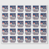 ペンギンカップルかわいいクリスマスサンタとトナカイ ラッピングペーパー (フラット)