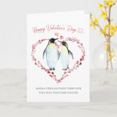 ペンギンカップルが永遠にバレンタインデー カード (黄色い花)