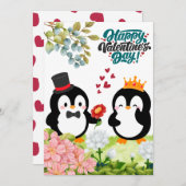 ペンギンカップルのロマンチックな招待 招待状 (正面/裏面)