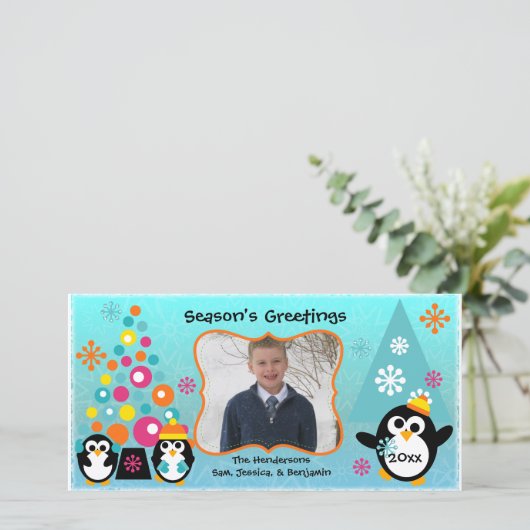 ペンギンカラフルズホリデーのグリーティングフォトカード シーズンカード (スタンド正面)