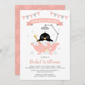 ペンギンガールinピンク浴槽シャワー招待状 招待状 (正面/裏面)