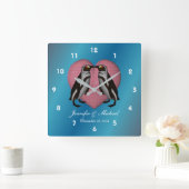 ペンギンキスをするピンクハート結婚ズ スクエア壁時計 (ホーム)