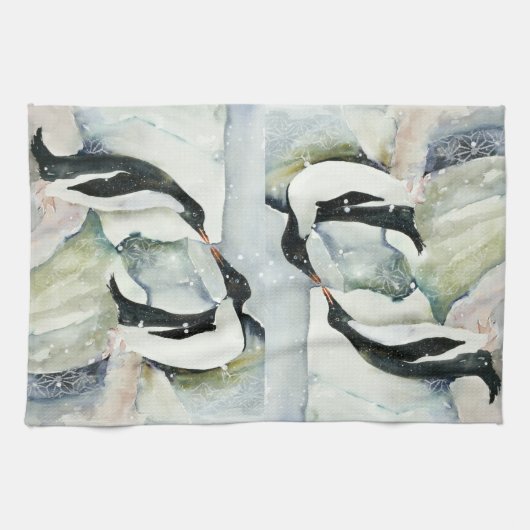 ペンギンキスをするフレンドシップキッチンティータオル キッチンタオル (横)