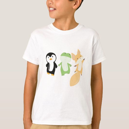 ペンギンキツネカエルおもしろいの動物の子ども Tシャツ (正面)