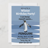 ペンギンキュート冬パーティー誕生日 招待状 (正面)