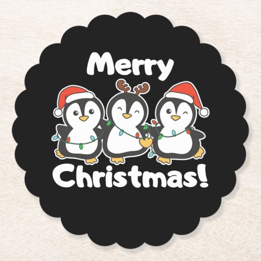 ペンギンクリスマスの動物かわいいペンギン ペーパーコースター (正面)