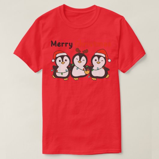 ペンギンクリスマスの動物かわいいペンギン Tシャツ (デザイン正面)