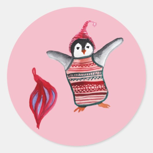 ペンギンクリスマスステッカー ラウンドシール (正面)