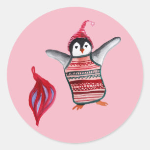 ペンギンクリスマスステッカー ラウンドシール