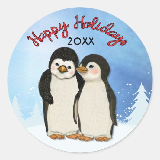 ペンギンクリスマスステッカー ラウンドシール (正面)