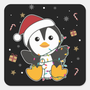 ペンギンクリスマススノーウィンターアニマルズペンギンズスクー スクエアシール