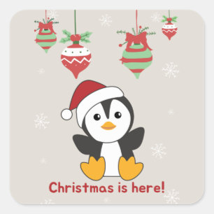 ペンギンクリスマススノーウィンターアニマルズペンギンズスクー スクエアシール